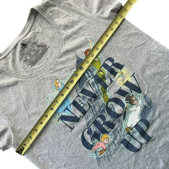 Disney Stores Peter Pan T-shirt Gray XL Never Grow Up Scoop Neck Short Sleeve - Picture 4 of 5